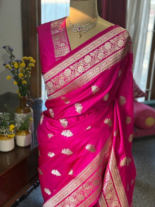 Pure Banarasi Katan Silk Saree – Hot Pink