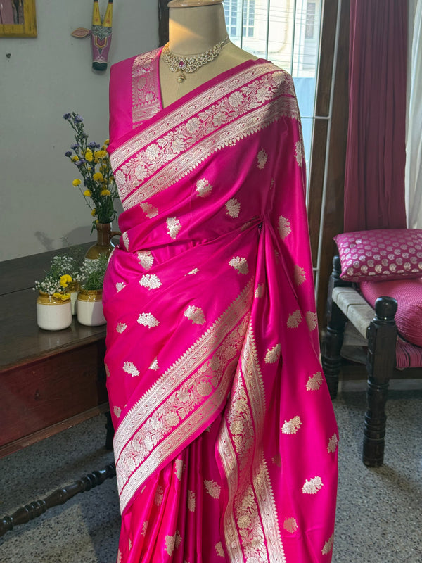 Pure Banarasi Katan Silk Saree – Hot Pink