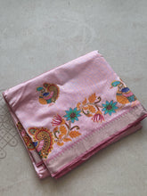 Narthaki - Mangalagiri Semi Silk Tanjore Handpainted Saree with Silver Temple Zari Border