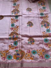 Narthaki - Mangalagiri Semi Silk Tanjore Handpainted Saree with Silver Temple Zari Border