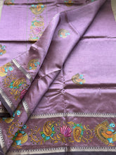 Narthaki - Mangalagiri Semi Silk Tanjore Handpainted Saree with Silver Temple Zari Border