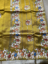 Narthaki - Mangalagiri Semi Silk Tanjore Handpainted Saree with Silver Temple Zari Border