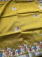 Narthaki - Mangalagiri Semi Silk Tanjore Handpainted Saree with Silver Temple Zari Border