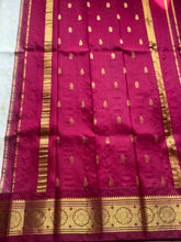 Pure Thirubuvanam Silk Saree in Half White & Arakku with Gold Zari Border | Handcrafted Aari Work Blouse