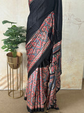 Black Modal Saree with Ajrakh Print – Handcrafted Elegance