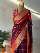 Mysore Crepe Silk Mubbagam Saree with Banarasi Brocade Blouse – Festive Ethnic Wear