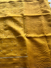 Mustard Jute Tussar Saree with Hand Embellishments & Minimal Border