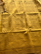Mustard Jute Tussar Saree with Hand Embellishments & Minimal Border