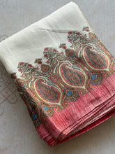 Soft Kashmir Pashmina Saree – Ivory Paisley Weave