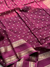 Burgundy Mysore Crepe Silk Saree with All-Over Butta & Bentex Border