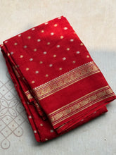 Red Mysore Crepe Silk Saree with All-Over Butta & Bentex Border
