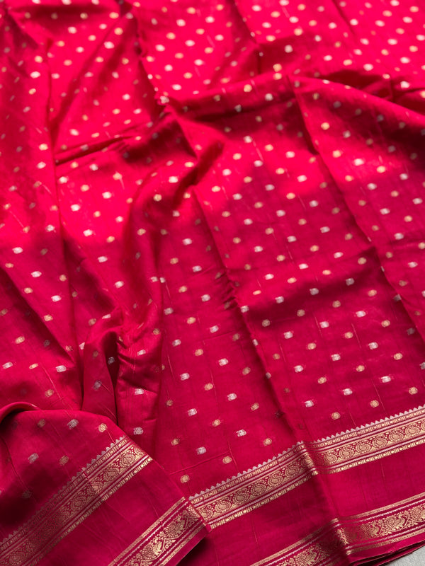 Rani Pink Mysore Crepe Silk Saree with All-Over Butta & Bentex Border