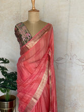 Peach Satin Silk Saree with All-Over Sequin Detailing & Contrast Raja Rani Blouse