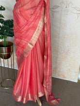 Peach Satin Silk Saree with All-Over Sequin Detailing & Contrast Raja Rani Blouse