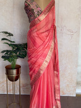 Peach Satin Silk Saree with All-Over Sequin Detailing & Contrast Raja Rani Blouse