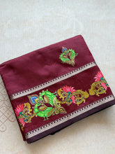 Narthaki - Mangalagiri Semi Silk Tanjore Handpainted Saree with Silver Temple Zari Border