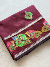 Narthaki - Mangalagiri Semi Silk Tanjore Handpainted Saree with Silver Temple Zari Border