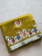 Narthaki - Mangalagiri Semi Silk Tanjore Handpainted Saree with Silver Temple Zari Border