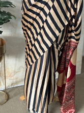 Black & Red Modal Saree with Striped Body and Ajrakh Printed Blouse | Handcrafted Saree