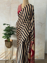 Black & Red Modal Saree with Striped Body and Ajrakh Printed Blouse | Handcrafted Saree