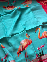 Mangalgiri Digital Printed Saree with Flamingo Print & Silver Zari Border | Studio Virupa