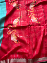 Mangalgiri Digital Printed Saree with Flamingo Print & Silver Zari Border | Studio Virupa