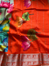 Mangalgiri Digital Printed Saree with Floral Print & Silver Zari Border | Studio Virupa