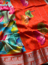 Mangalgiri Digital Printed Saree with Floral Print & Silver Zari Border | Studio Virupa