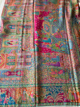 Pure Pashmina Silk Saree with All-Over Stripes & Raja Rani Story Pallu – Multicolour with Contrast Pink Blouse