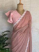 Blush Pink Pure Georgette Printed Saree with Sequin Highlights & Lace Border