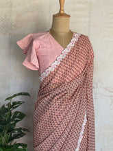 Blush Pink Pure Georgette Printed Saree with Sequin Highlights & Lace Border