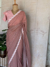 Blush Pink Pure Georgette Printed Saree with Sequin Highlights & Lace Border