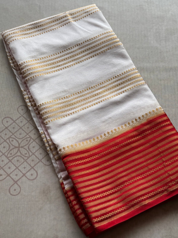 Semi Mysore Crepe Silk Saree with Rich Red & Gold Zari Border