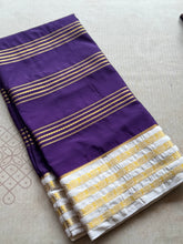 Semi Mysore Crepe Silk Saree with Purple & Gold Contrast Border