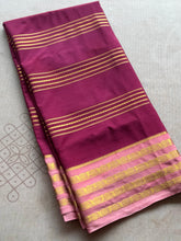 Semi Mysore Crepe Silk Saree with Golden Zari Lines & Contrast Blouse