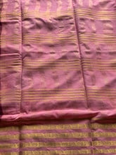 Semi Mysore Crepe Silk Saree with Golden Zari Lines & Contrast Blouse