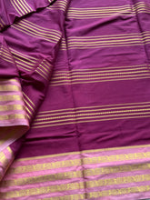 Semi Mysore Crepe Silk Saree with Golden Zari Lines & Contrast Blouse