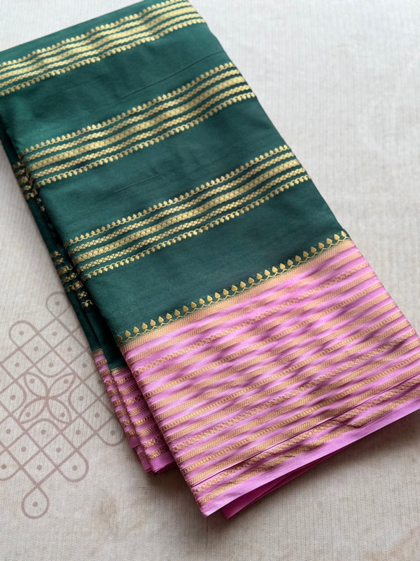 Semi Mysore Crepe Silk Saree with Golden Line Zari
