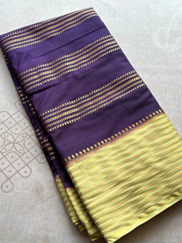 Semi Mysore Crepe Silk Saree with Golden Zari Lines