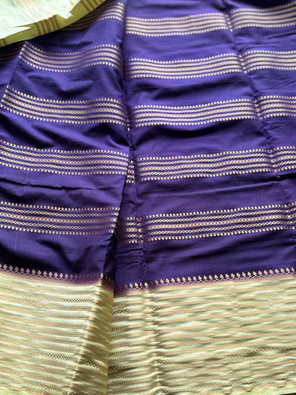 Semi Mysore Crepe Silk Saree with Golden Zari Lines