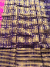 Semi Mysore Crepe Silk Saree with Gold Zari Stripes & Contrast Border