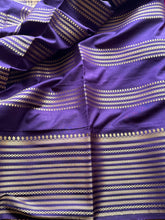 Semi Mysore Crepe Silk Saree with Gold Zari Stripes & Contrast Border