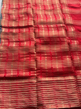 Semi Mysore Crepe Silk Saree with Gold Zari Stripes & Contrast Border