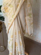 Eshira - Misty Flora Linen Tissue Floral Appliqué Saree with Zari Accents