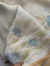 Eshira - Blue Meadow Linen Tissue Floral Appliqué Saree