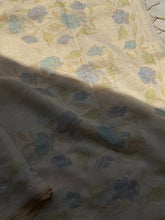 Eshira - Blue Meadow Linen Tissue Floral Appliqué Saree