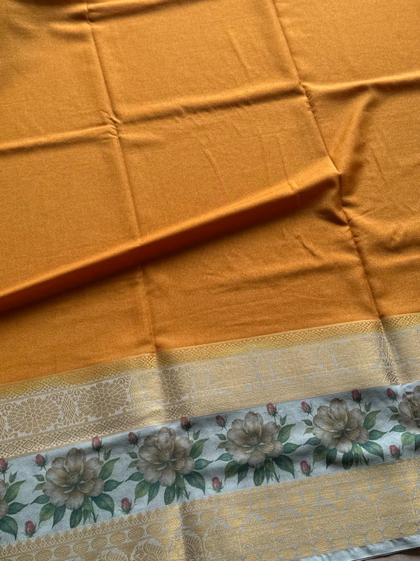 Mysore Crepe Silk Mubbagam Saree with Floral Borders – Festive Ethnic Wear