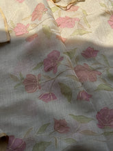 Eshira - Blush Bloom Linen Tissue Floral Appliqué Saree with Zari Accents