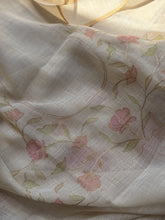 Eshira - Blush Bloom Linen Tissue Floral Appliqué Saree with Zari Accents
