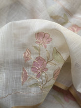 Eshira - Blush Bloom Linen Tissue Floral Appliqué Saree with Zari Accents